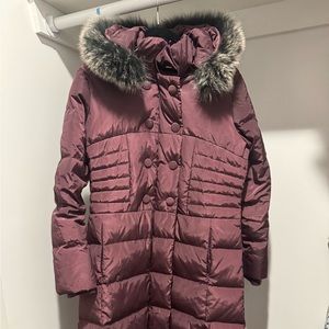 Women's Burgundy Ski Jacket with Faux Fur Trim